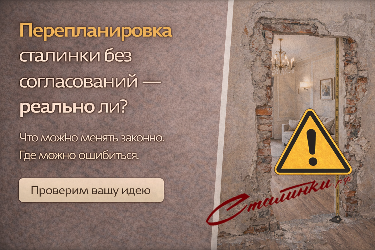 Перепланировка сталинки без согласований — реально ли?