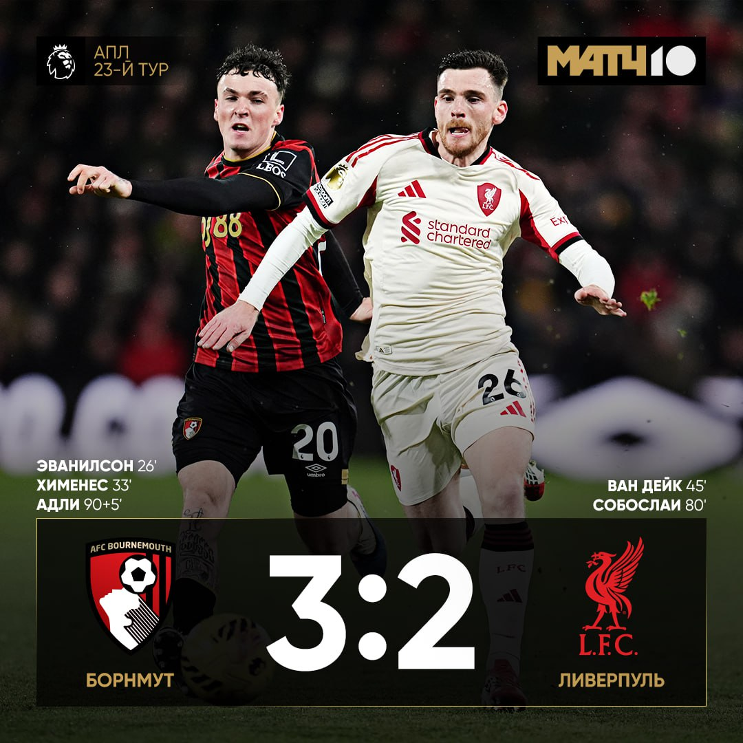 Постер Матч ТВ на результат матча АПЛ "Борнмут" - "Ливерпуль"