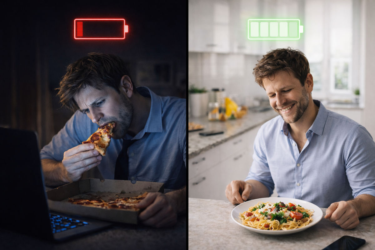 Пицца под шум экрана. Паста — в тишине. Разница ощущается