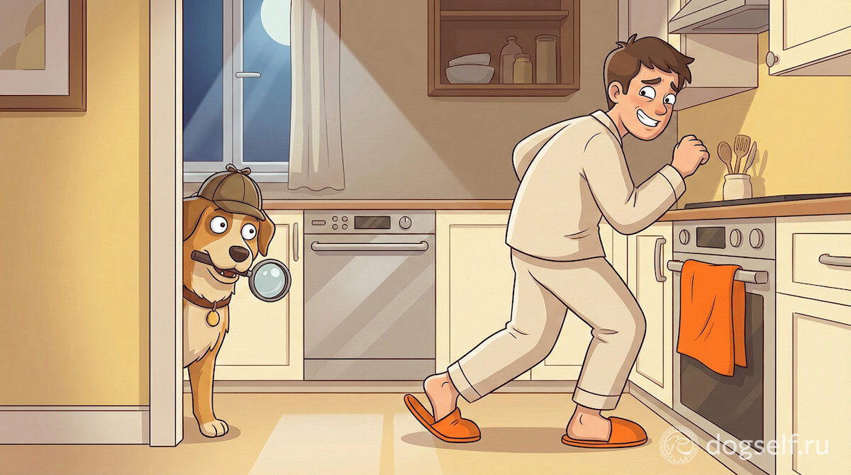 Вашему домашнему «детективу» не нужны улики – ему нужно просто всегда держать вас в поле зрения, как это делали его предки в стае. | Иллюстрация: DogSelf