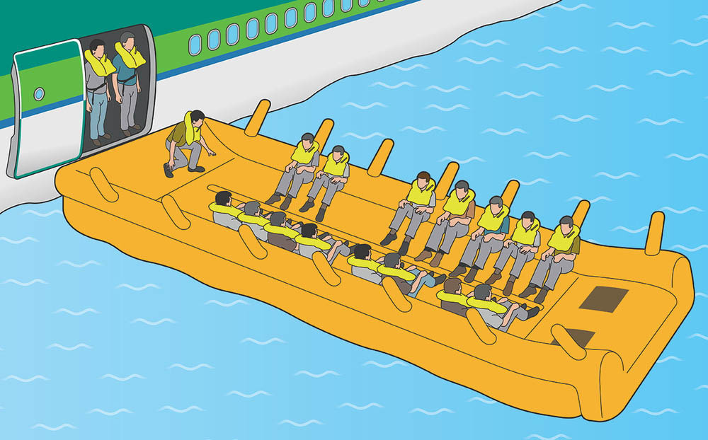 Примерно так это выглядит. После того, как все места будут заняты — трап отцепляется от самолета и отплывает в сторону.