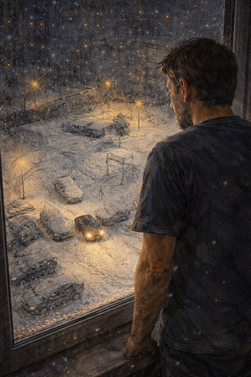 Зимняя ночь у окна квартиры и послевкусие после разговора