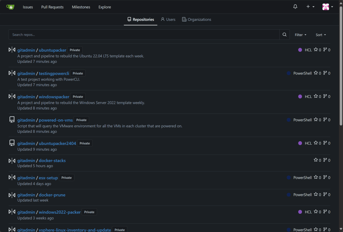 Самостоятельно размещённые репозитории Gitea в домашней лаборатории