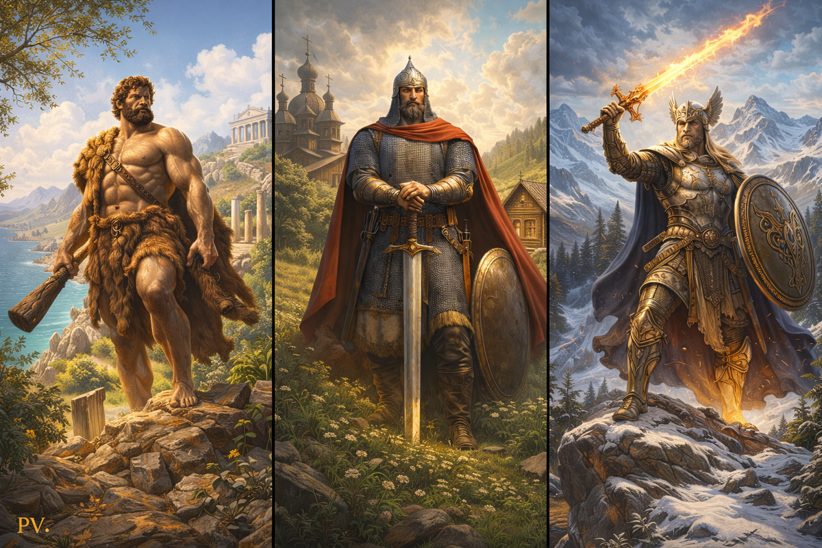 Геракл, Илья Муромец, Сигурд.