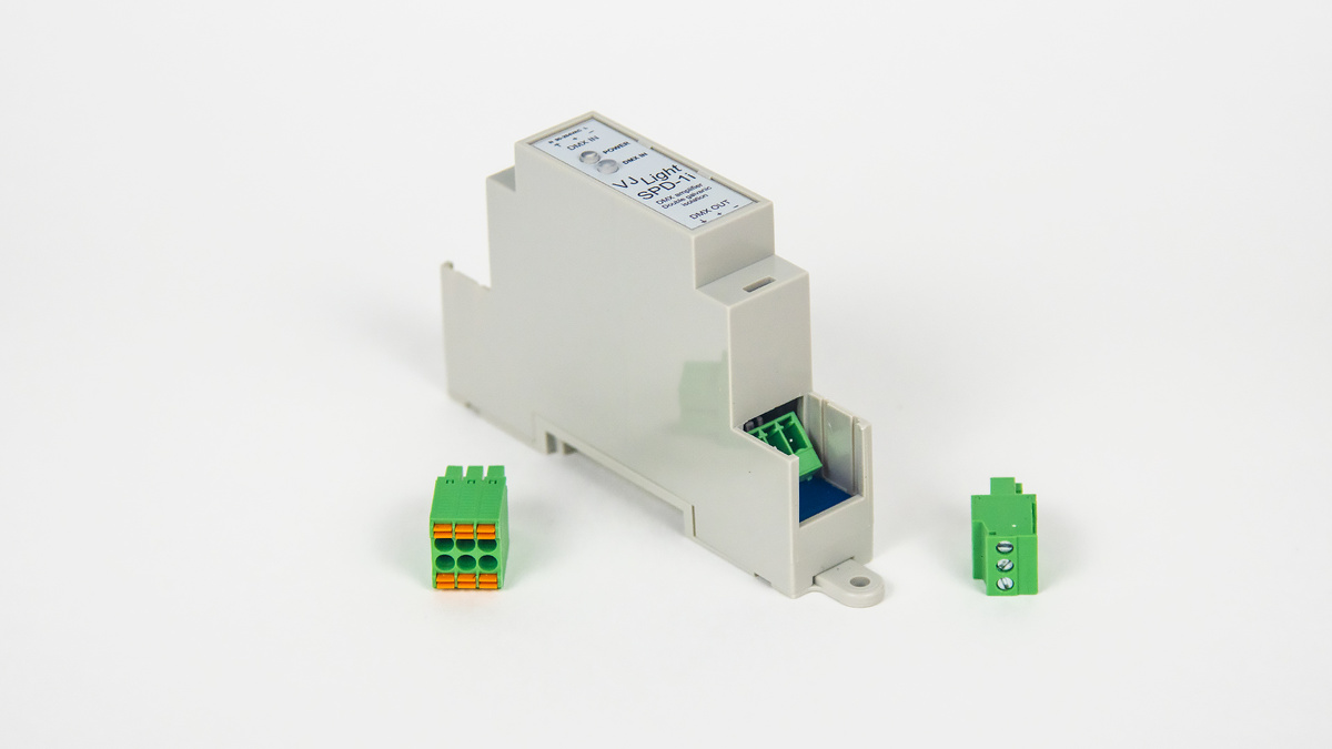Усилитель сигнала DMX-512 на DIN рейку с двойной гальванической развязкой и индикаторами - VJLight SPD-1i. https://shop.show-device.ru/VJLight-SPD-1i.html
