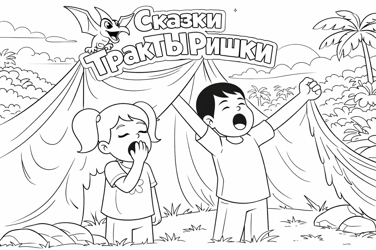 Маша и Миша только проснулись - раскраска из мультфильма Сказки ТракТЫРишкИ