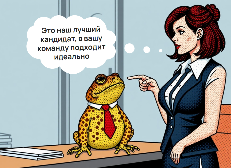 "Вот так я иногда вижу кандидатов, которых мне приводят рекрутёры". Иллюстрация сгенерирована нейросетью и адптирована автором.
