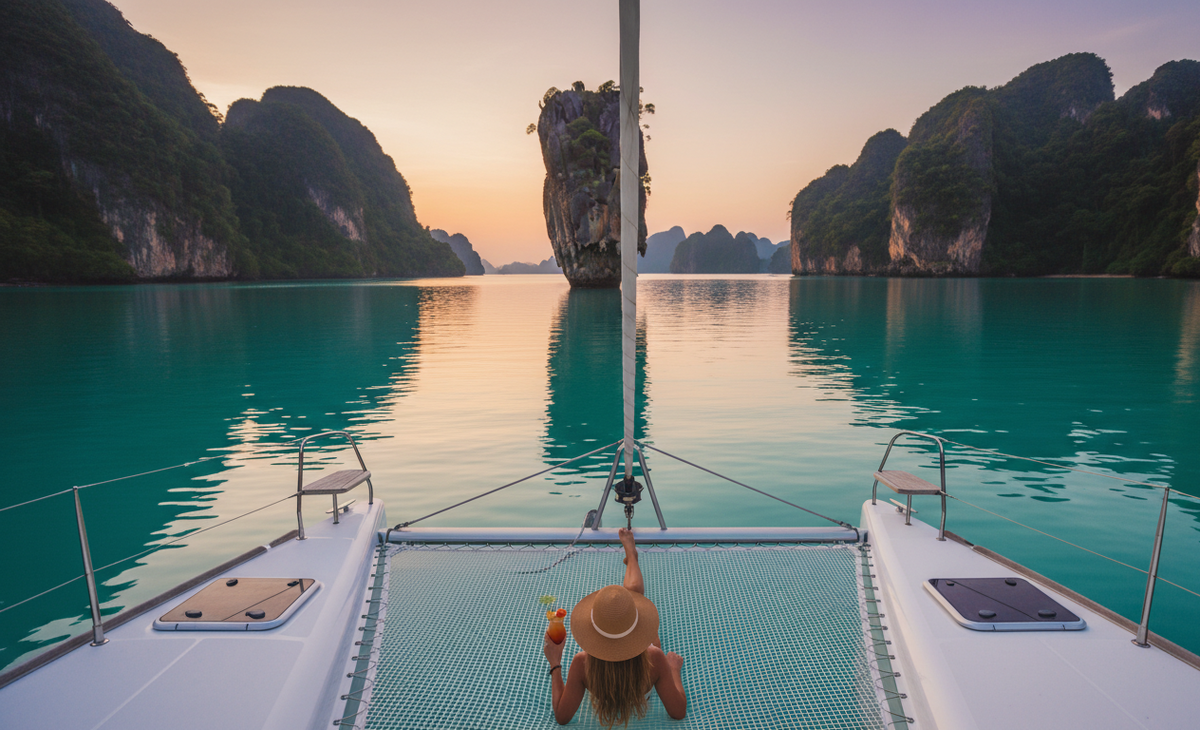 Аренда катамарана на  Пхукете: вид на скалы Пханг-Нга.