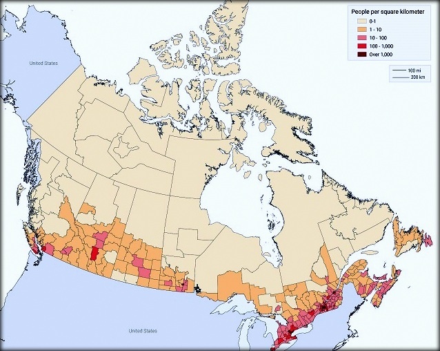 Из открытых источников. Плотность населения в Канаде.