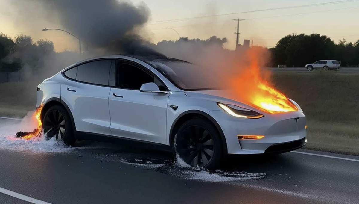 Обычно так горят батареи в Tesla. Фото Reuters