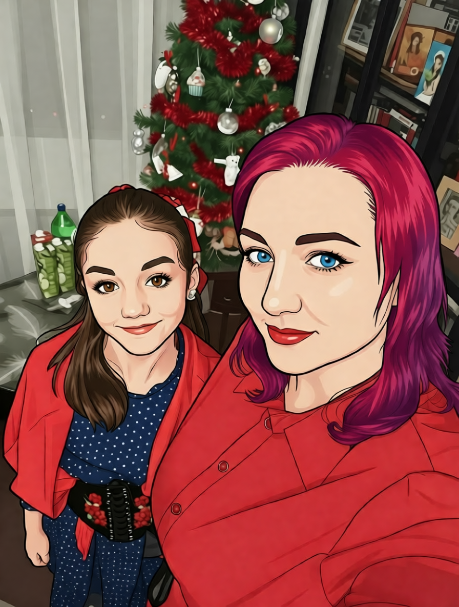 Иногда любовь настолько яркая, что хочется кричать о ней всем — но я выбираю осторожность. Поэтому —пока только немного мультяшные мы, но настоящие чувства. С днём рождения, моя десятилетняя девочка!