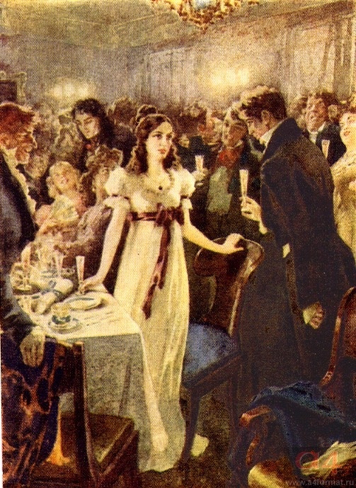 Онегин поздравляет Татьяну с именинами. Художник А. Самохвалов