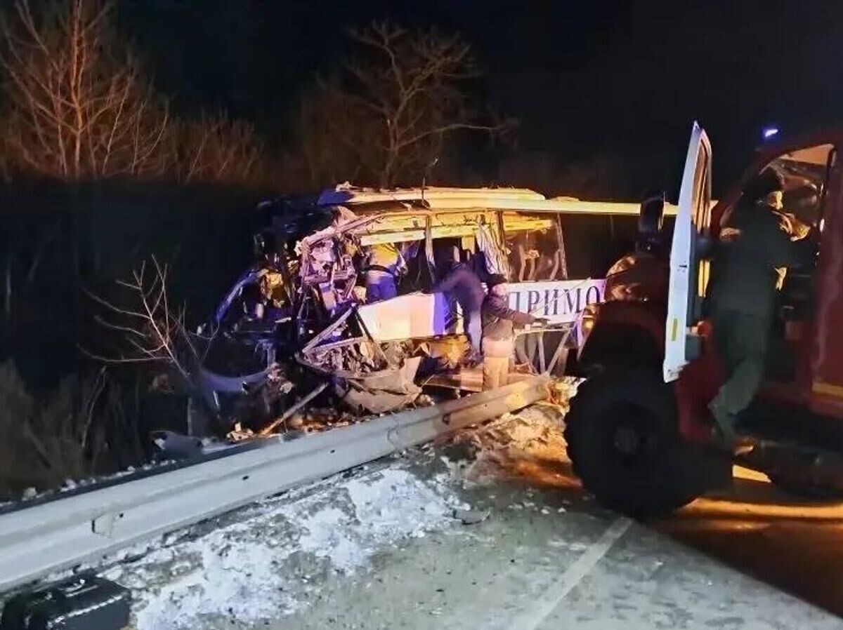    На месте ДТП с участием туристического автобуса в Приморье | © Фото : Минздрав Приморья/Telegram