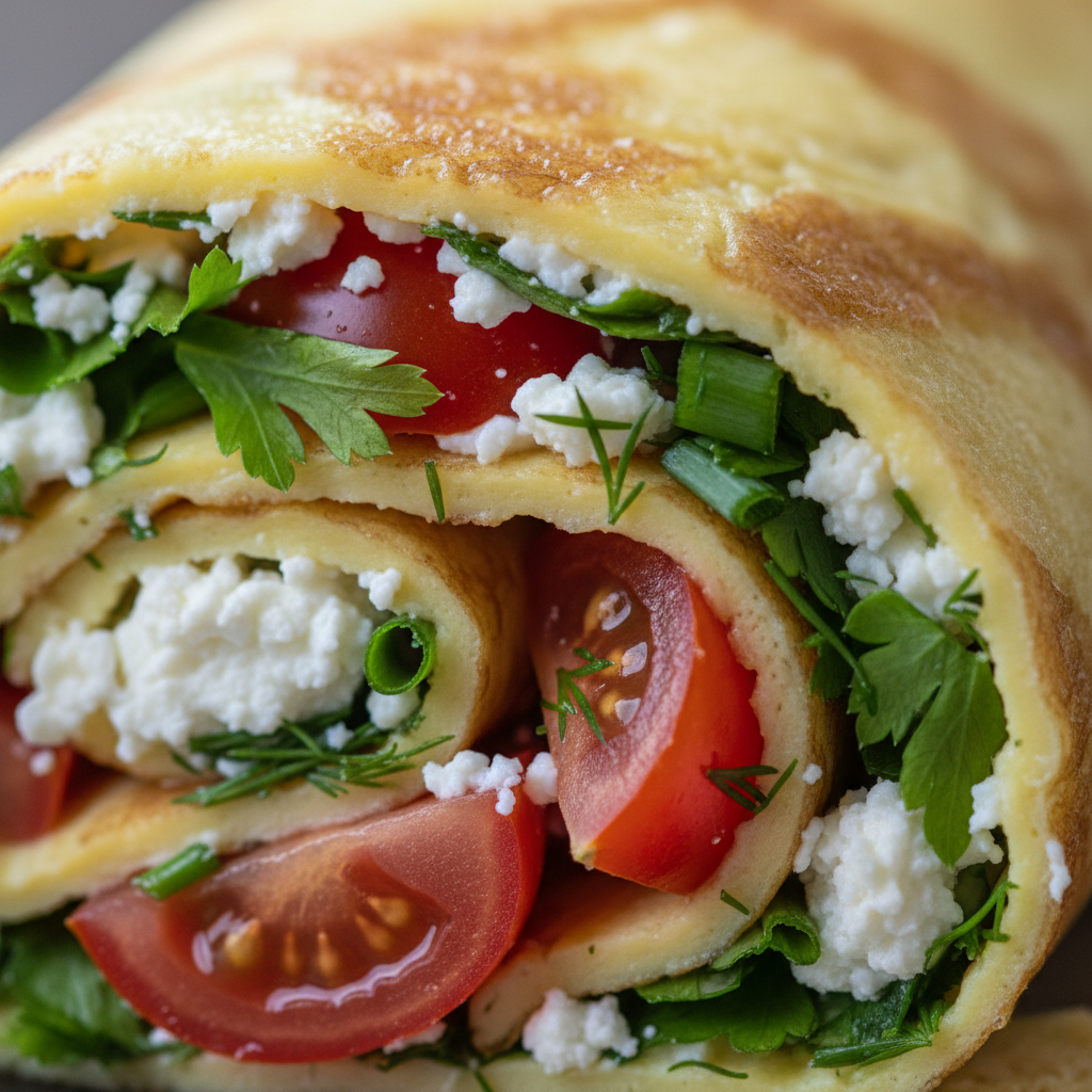 Нежный Омлет с Брынзой, Помидорами и Свежей Зеленью