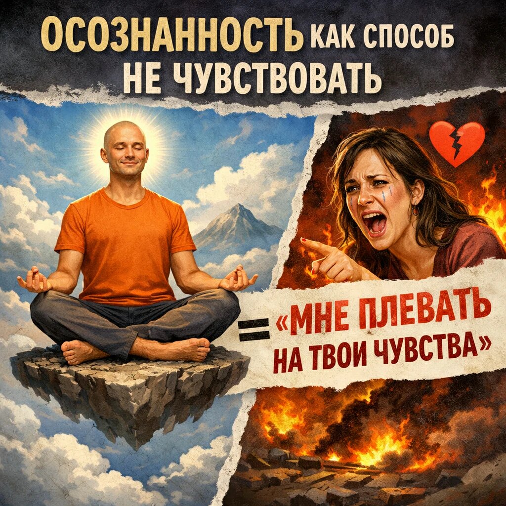    Осознанность как способ не чувствовать. «Я в осознанности» = «Мне плевать на твои чувства» Михаил Титов