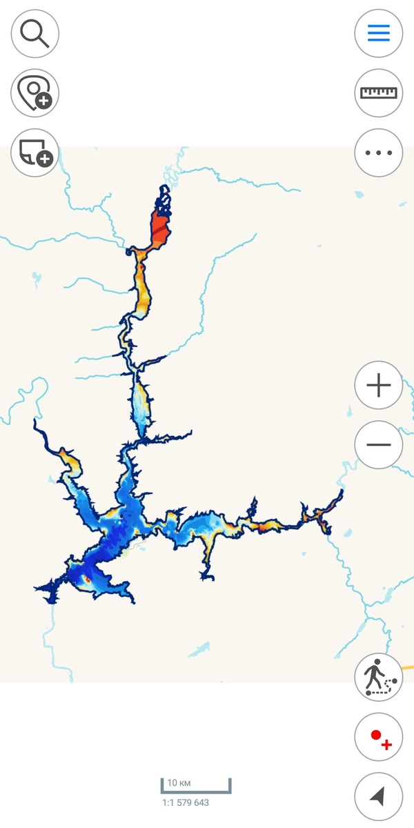 Ириклинское водохранилище целиком в приложении Карта РУ Рыбалка