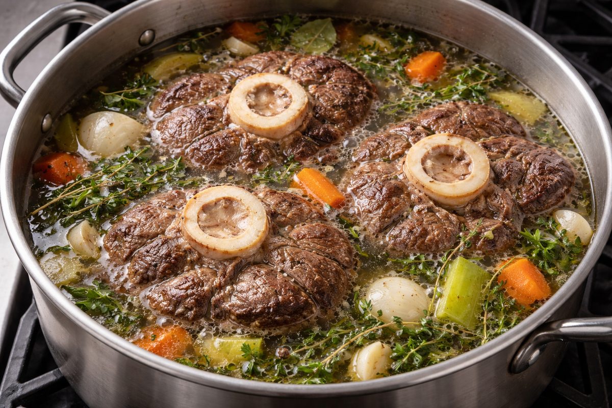 Говяжьи ноги варятся для бульона 