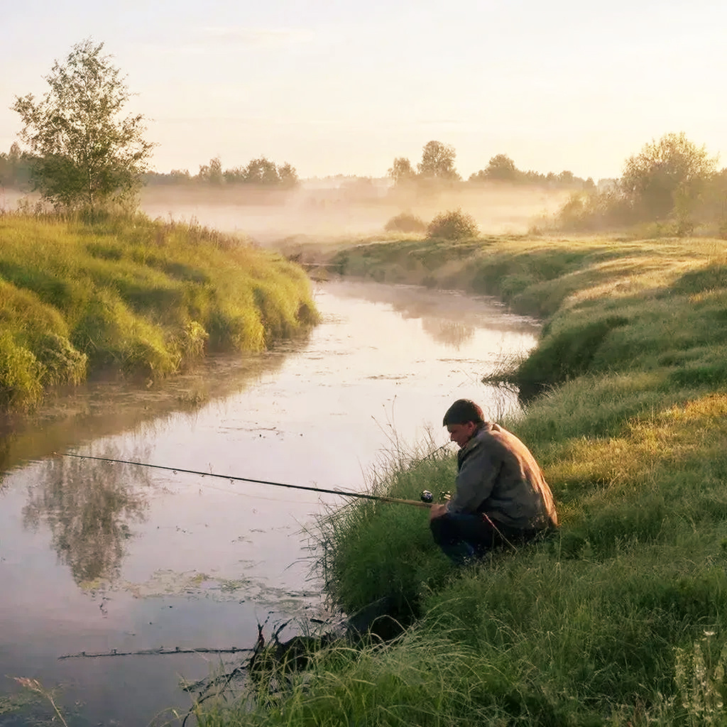 Утро начинается с рыбалки.