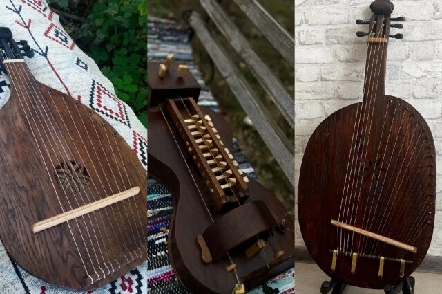    Козба, колёсная лира и старосветская бандура Фото: личная страница бандуриста Владимира Петренко