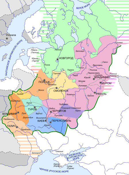 Розовым отмечены княжества, пославшие войска в поход на Волжскую Булгарию (1183)