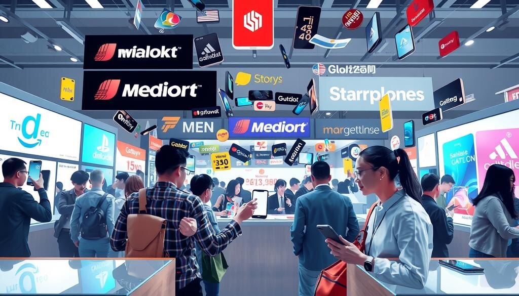    Картинка, иллюстрирующая конкурентное окружение среди брендов смартфонов.