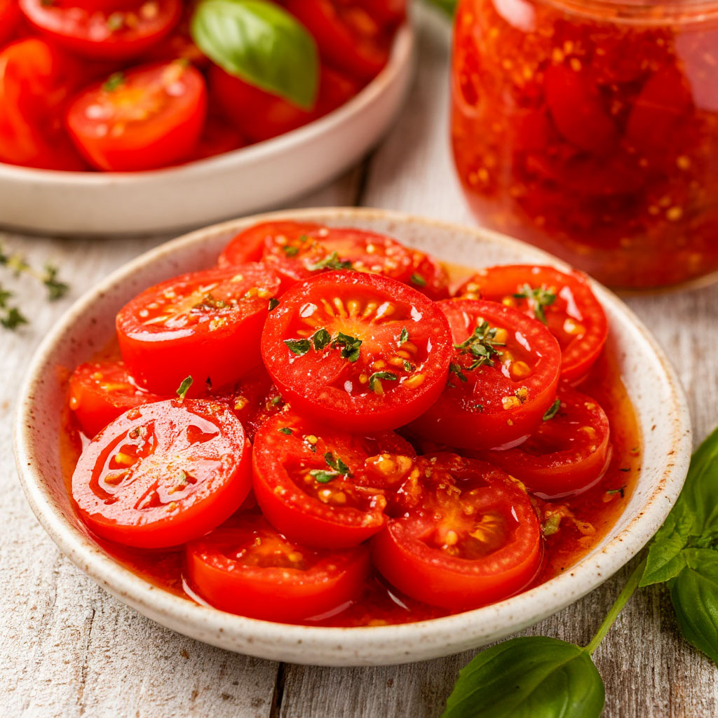 Закуска из помидоров дольками "Пальчики оближешь"