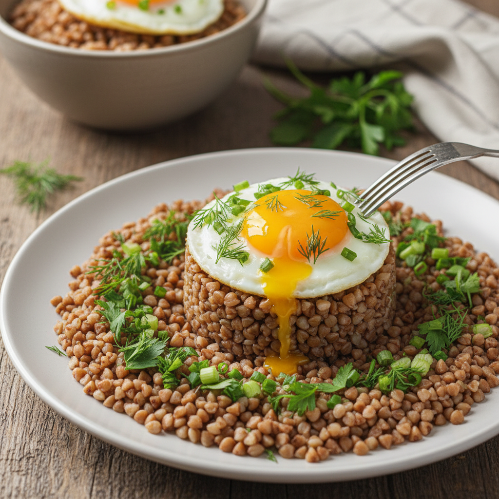 Название блюда: Ароматная Гречка с Яйцом и Свежей Зеленью