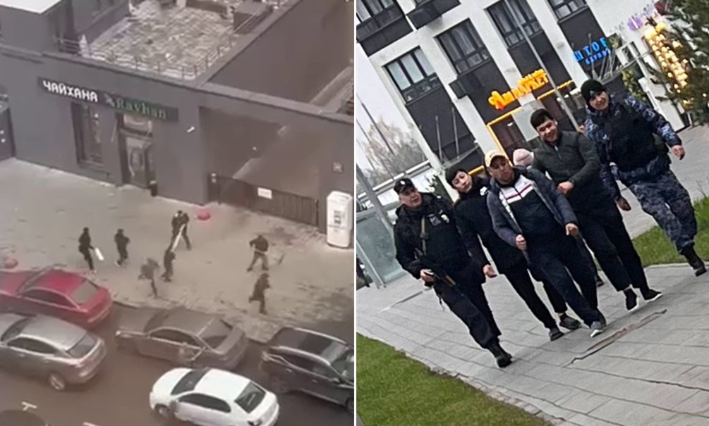    Кадры, снятые в октябре 2025 года в Москве у станции метро Прокшино. Массовые драки мигрантов, в ходе которых страдают и витрины магазинов, и автомобили случайных граждан, у нас становятся обыденностью. Кадры видео из соцсетей.