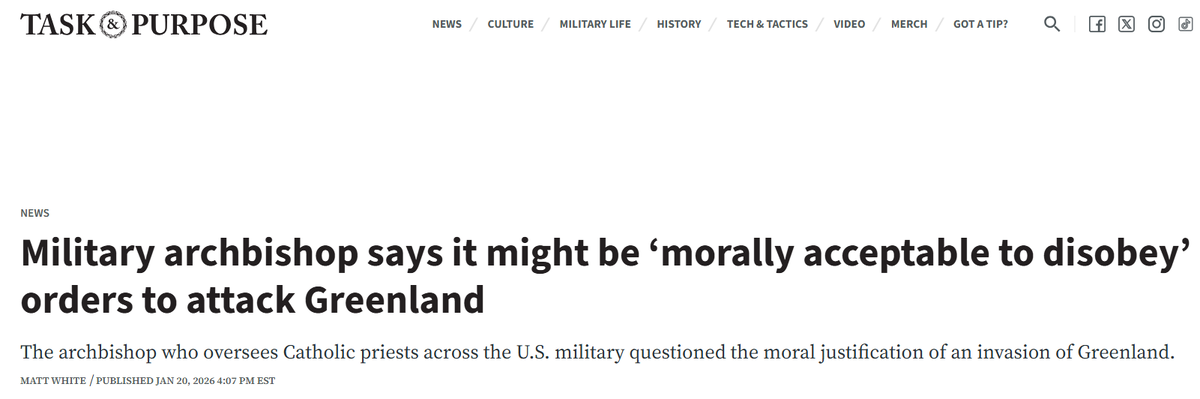 Военный архиепископ заявил, что неподчинение приказам об атаке на Гренландию может быть «морально приемлемым».
Архиепископ, курирующий католических священников в вооруженных силах США, поставил под сомнение моральное оправдание вторжения в Гренландию