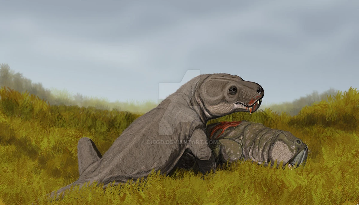 Мосхорин, поймавший дицинодонта, работа Дмитрия Богданова