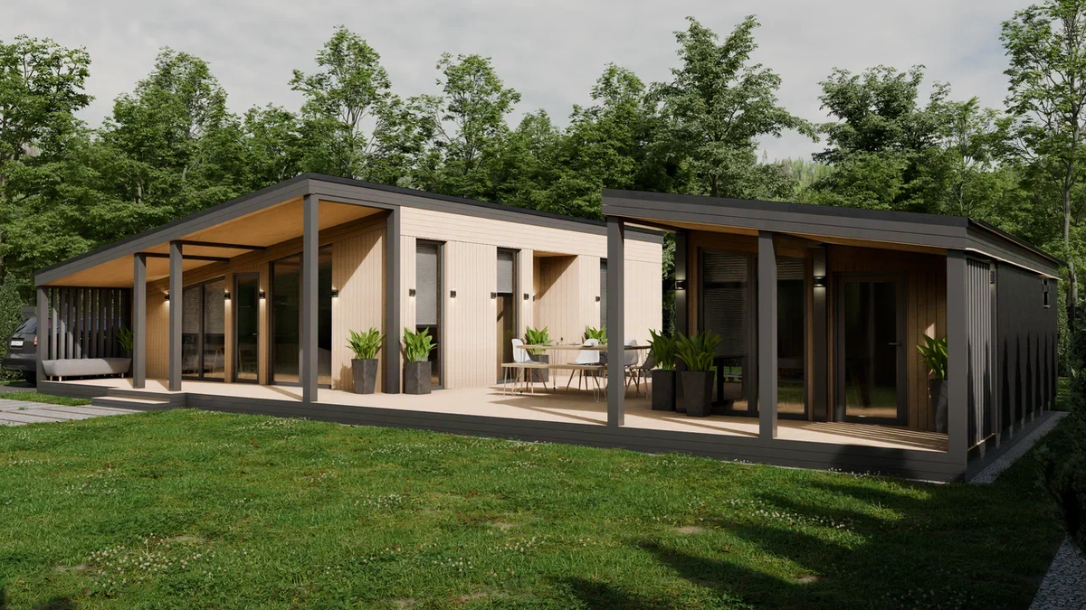 Проект B&F-159 Одноэтажный дом с баней в скандинавском стиле