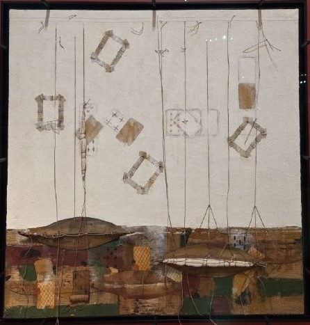 Уходящие объекты. 1981 фанера, масло, акрил, коллаж