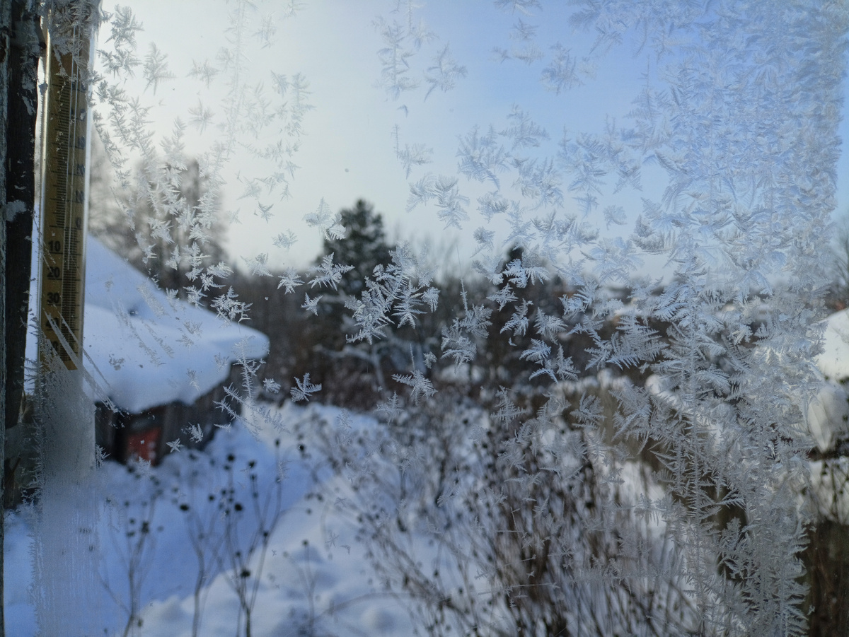 -17°С, зима... картины пишет... на стекле .....