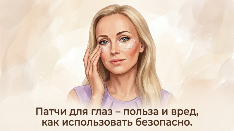 девушка накладывает патчи на глаза как увлажнеяющая процедура