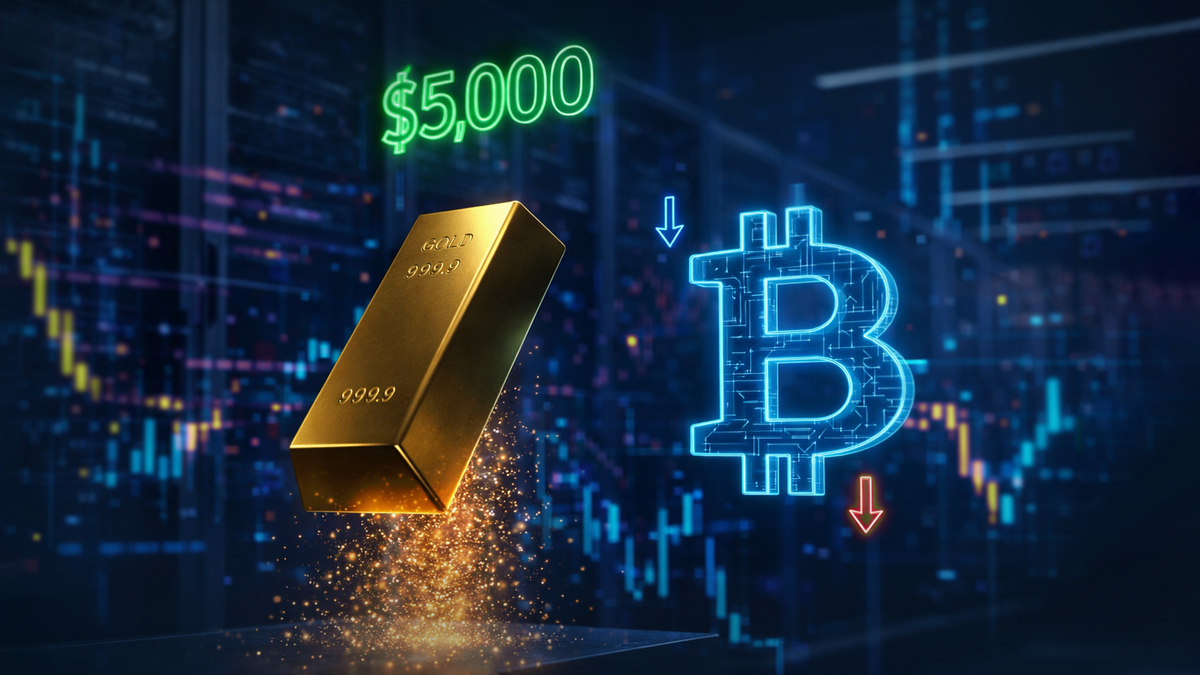 Золото пробило $5 000/унц. и бьёт рекорды: спрос на защиту растёт. На этом фоне биткоин выглядит недооценённым — притоки в ETF, меньшая волатильность и регуляторный прогресс поддерживают цель $150–180 тыс. к концу 2026 года.