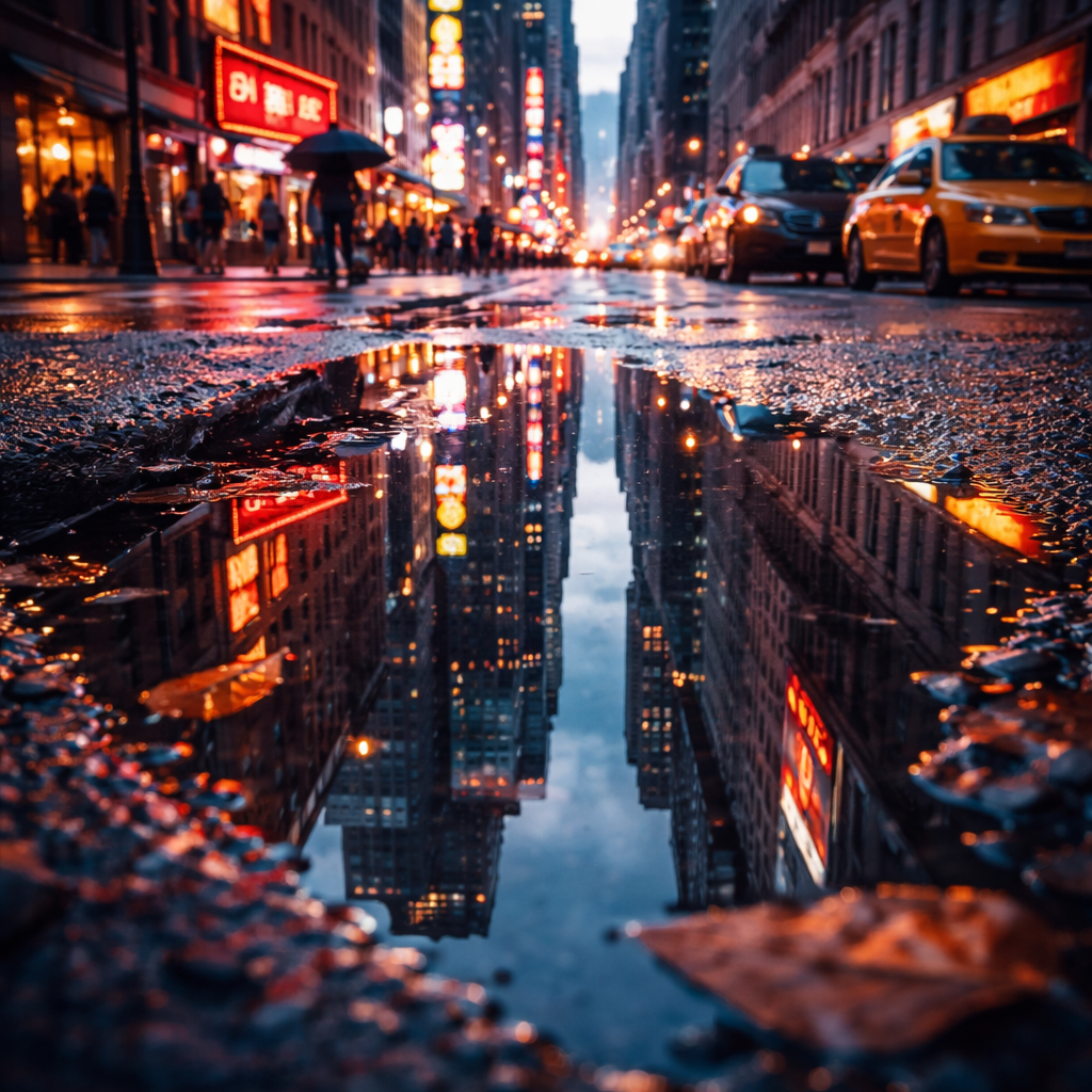 Ракурс снизу - отражение в луже. 