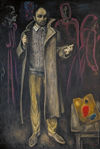 В череде многочисленных автопортретов Виктора Попкова «Шинель отца» занимает особое место. Художник вглядывается не только в себя, но и в свое поколение, свое время, анализируя и соизмеряя их с эпохой погибших за родину отцов. В результате автопортрет вырастает в сложную композиционно-метафорическую структуру и приобретает программный характер.