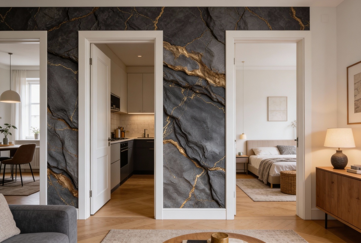 Пример оформления междверного пространства флизелиновыми фотообоями VEROL. Артикул на WB: 251164739.