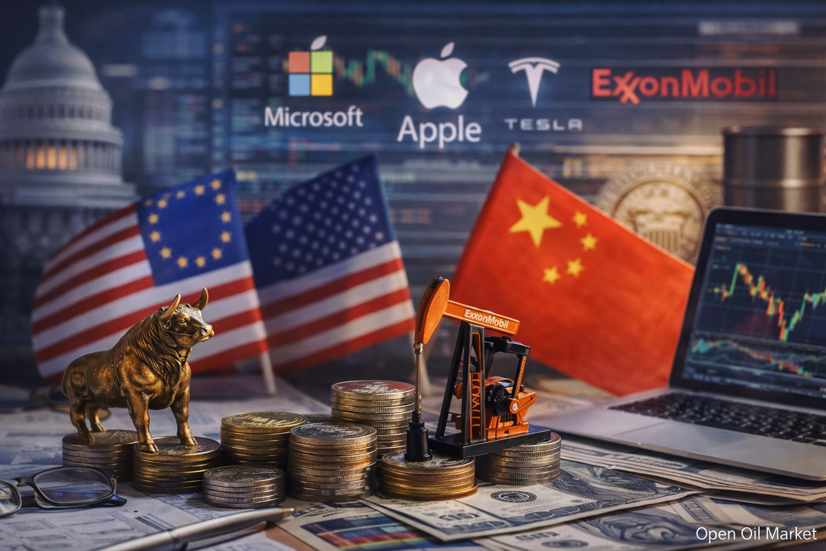 отчёты Apple, Microsoft, Tesla, ExxonMobil