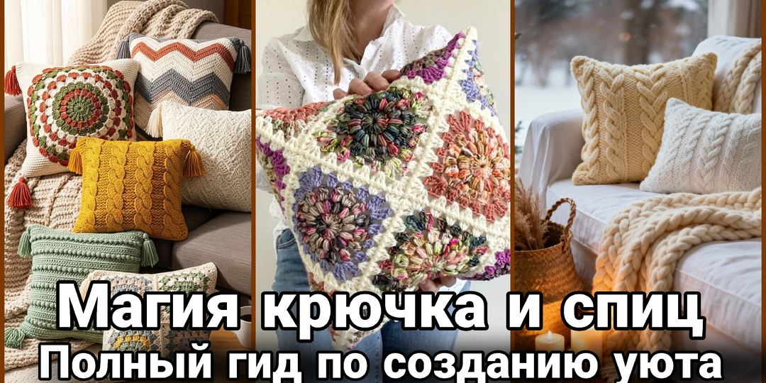 Интерьерные подушки спицами и крючком: тонкое искусство домашнего уюта