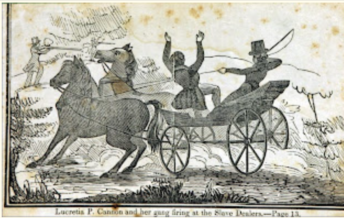 Банда Кэннона–Джонсона, нападавшая на легальных работорговцев, из книги 1841 года «Рассказ и признания Лукреции П. Кэннон, которую судили, признали виновной и приговорили к повешению в Джорджтауне, штат Делавэр...»