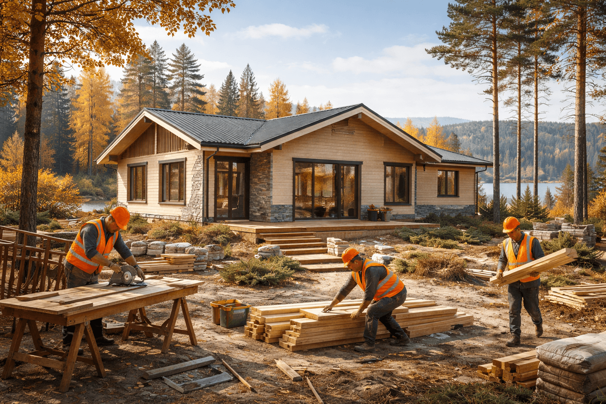     одноэтажный готовый дом с грамотной планировкой и отделкой фасада