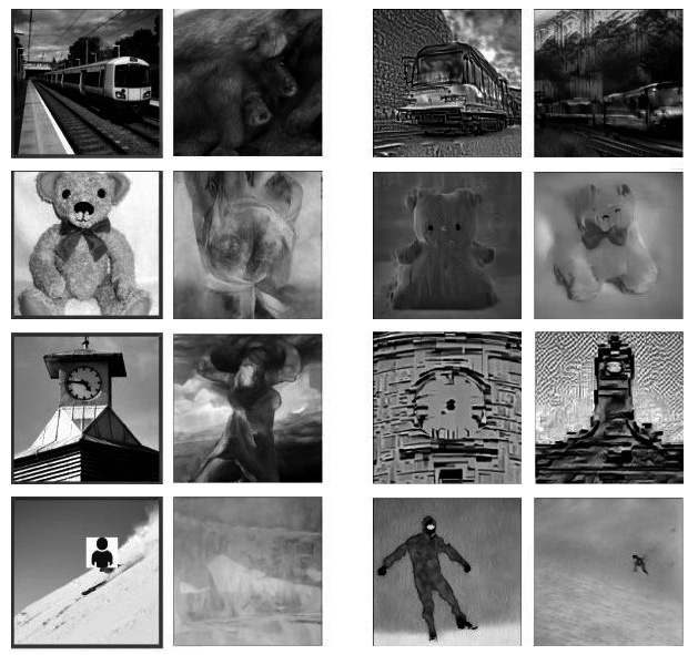 Каждая пара изображений составлена из оригинала (слева), который видел человек, и образа, полученного при использовании ИИ (справа)