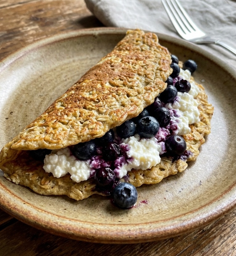 Овсяноблин с творогом и ягодами