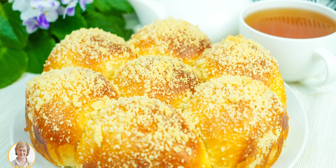 Булочка "Ромашка" со штрейзелем! Сдобные ванильные булочки с крошкой