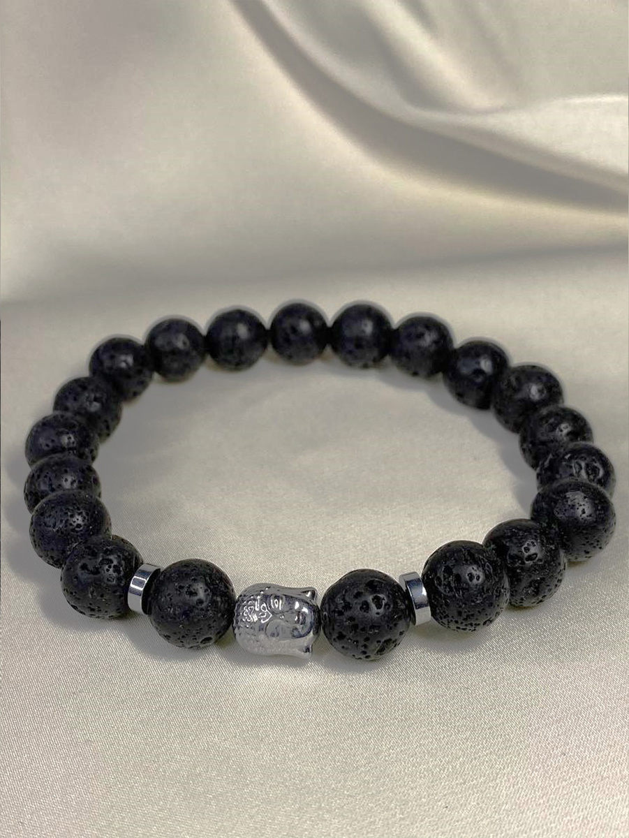 Браслет мужской из натуральных камней Вулканическая лава и Гематит с бусиной "Будда" от Азимут Декор