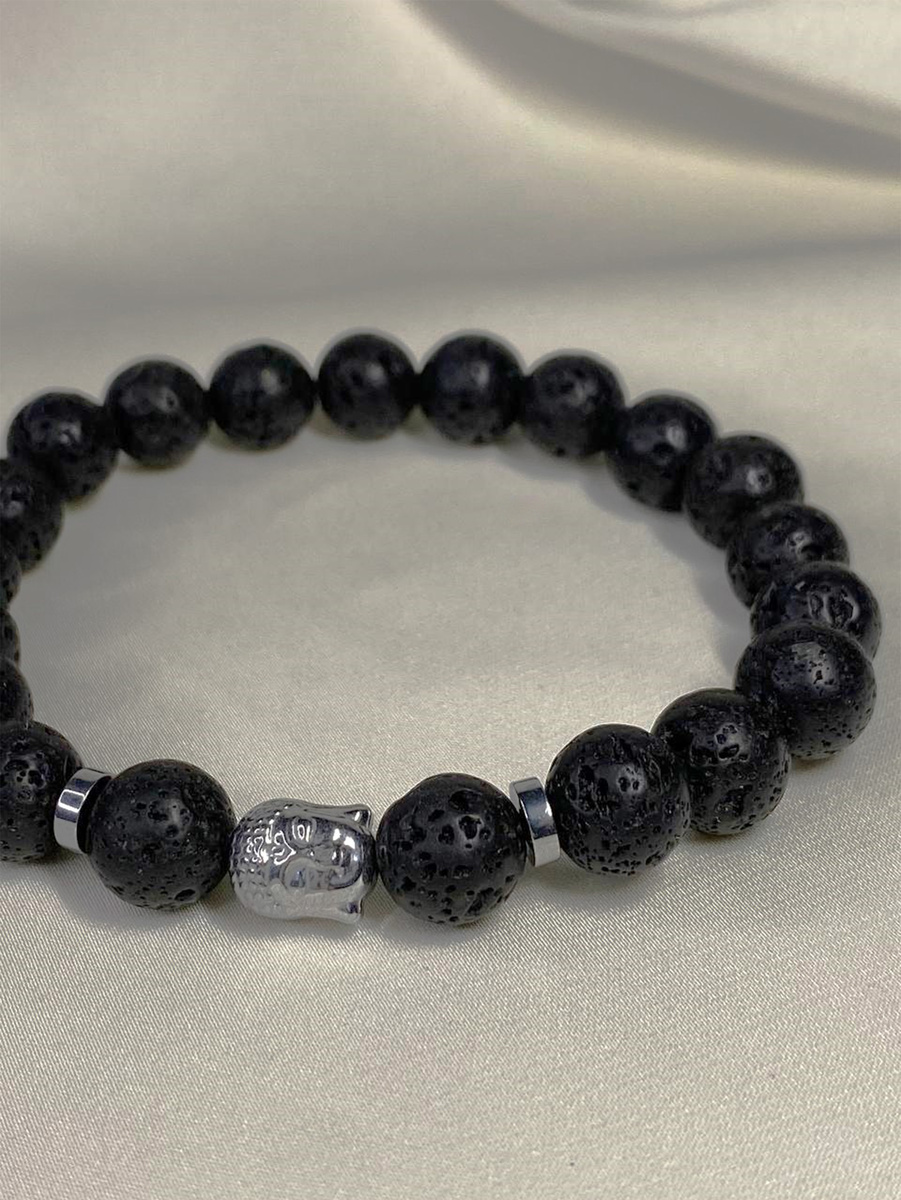 Браслет мужской из натуральных камней Вулканическая лава и Гематит с бусиной "Будда" от Азимут Декор
