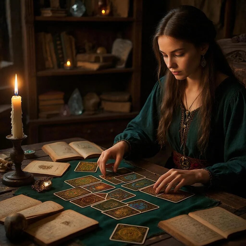 Гадание на картах. Иллюстрация сгенерирована нейросетью