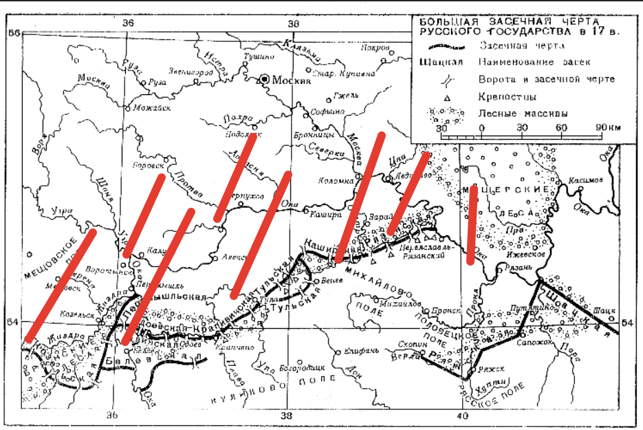 Засилье крепостных в XVII веке удивительно совпадает с Тульской засечной чертой