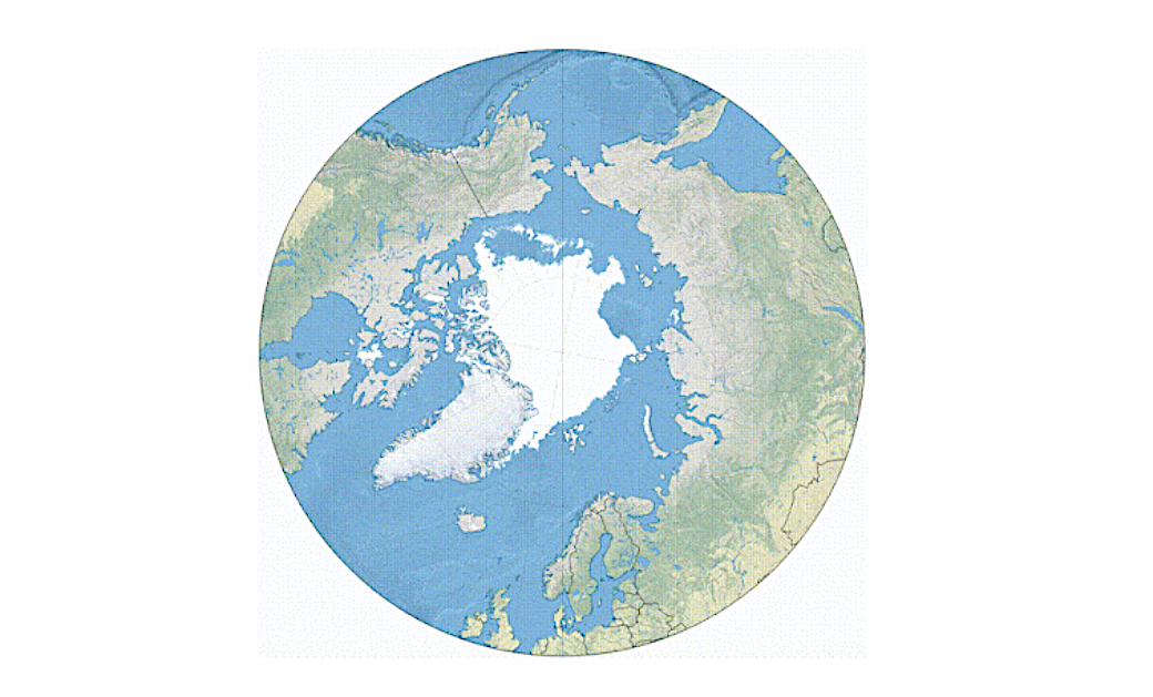 Вид на Северный полюс, Северный Ледовитый океан и окружающие области циркумполярной Арктики. Источник: blog.mastermaps.com